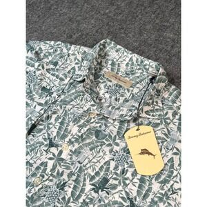 Tommy‎ Bahama Deep Sea Teal Pineapple Leaves Print Button Down Shirt Medium